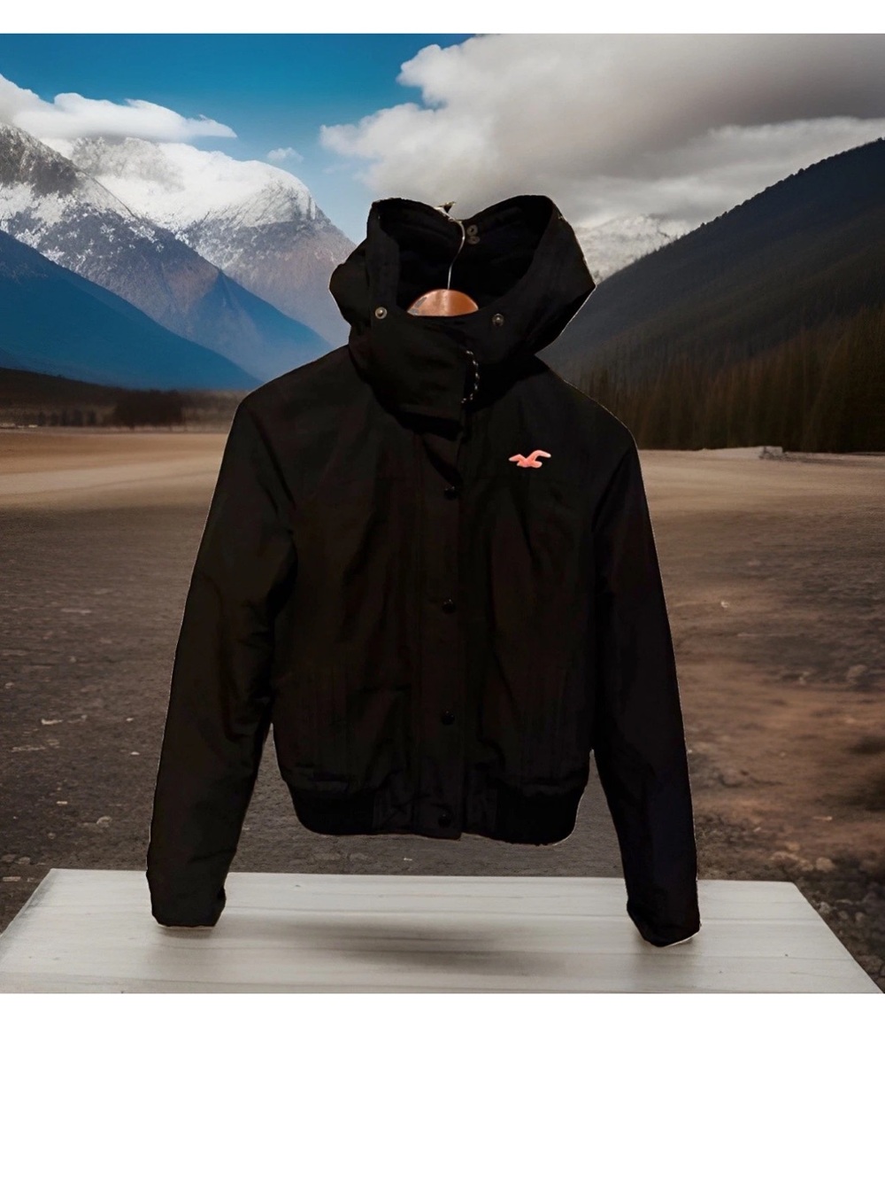 Hollister Black Hooded Windbreaker with Pink Logo
